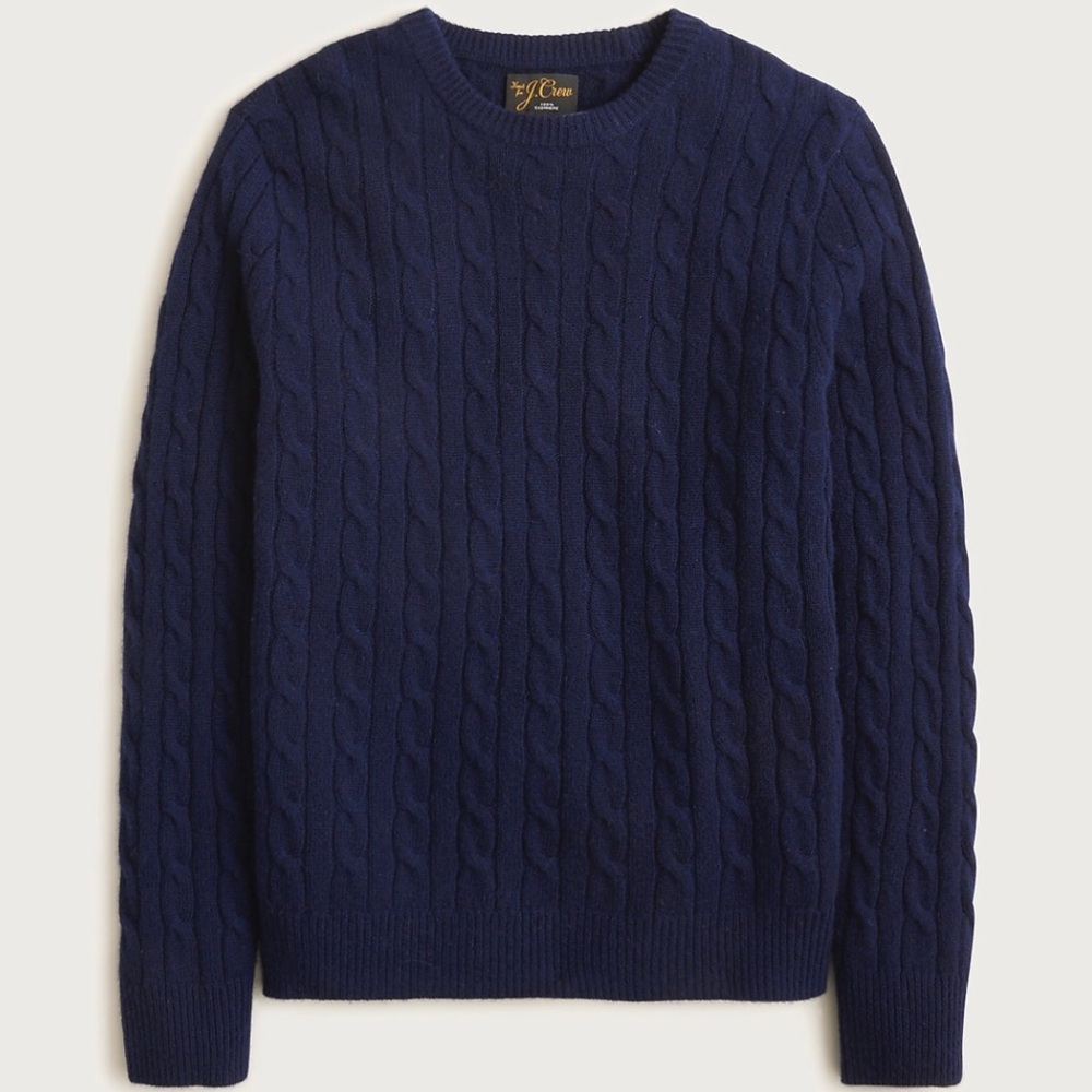 J. Crew 100% Cashmere Navy Blue Cable Knit Crewneck Sweater